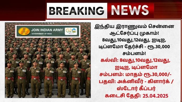 Indian Army Chennai Agniveer Recruitment Rally 2025