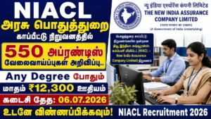 NIACL Recruitment 2026 for 550 Apprentice vacancies with monthly stipend of Rs 12300 for Any Degree graduates
