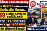 RRB Section Controller Recruitment 2026 for 119 vacancies with Level 6 salary of Rs 35400 for Any Degree graduates