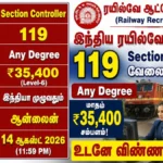 RRB Section Controller Recruitment 2026 Notification for 119 Railway Jobs with Any Degree Qualification and ₹35,400 Salary
