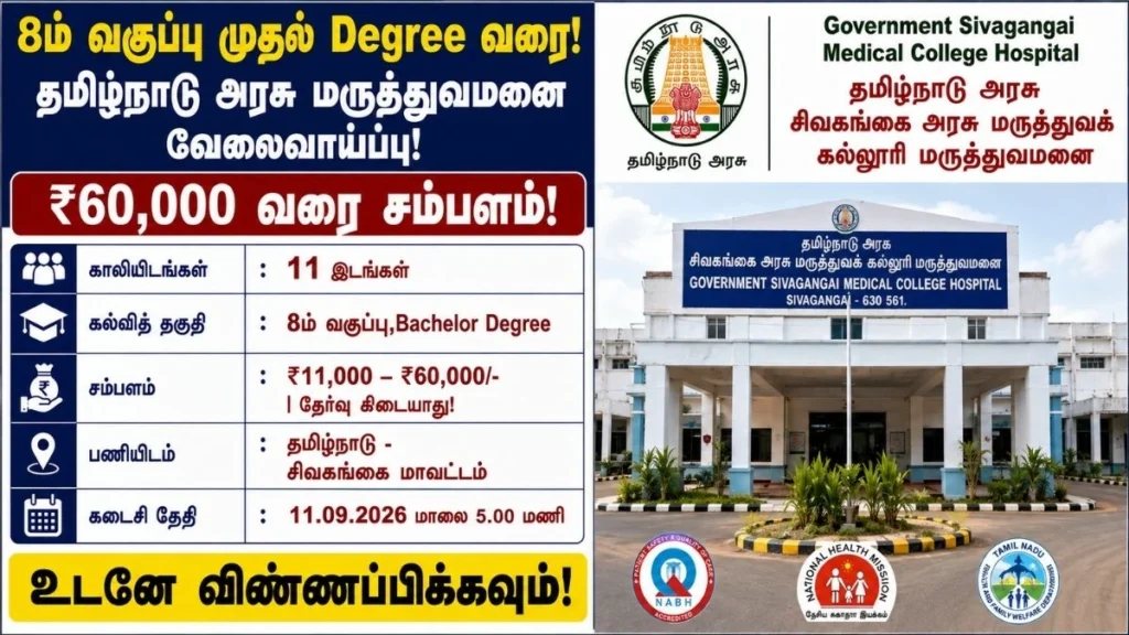 Government Sivaganga Medical College Hospital Recruitment 2026: 11 Multipurpose Hospital Worker Posts | Apply Offline!