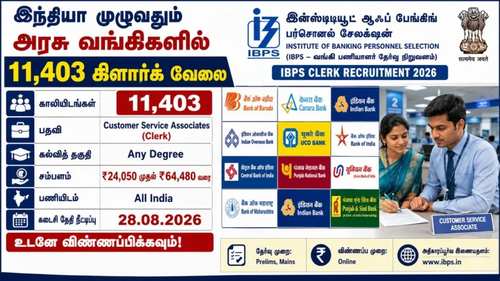 IBPS Clerk Recruitment 2026 – 11,403 Bank Clerk Jobs ₹24,050 Salary