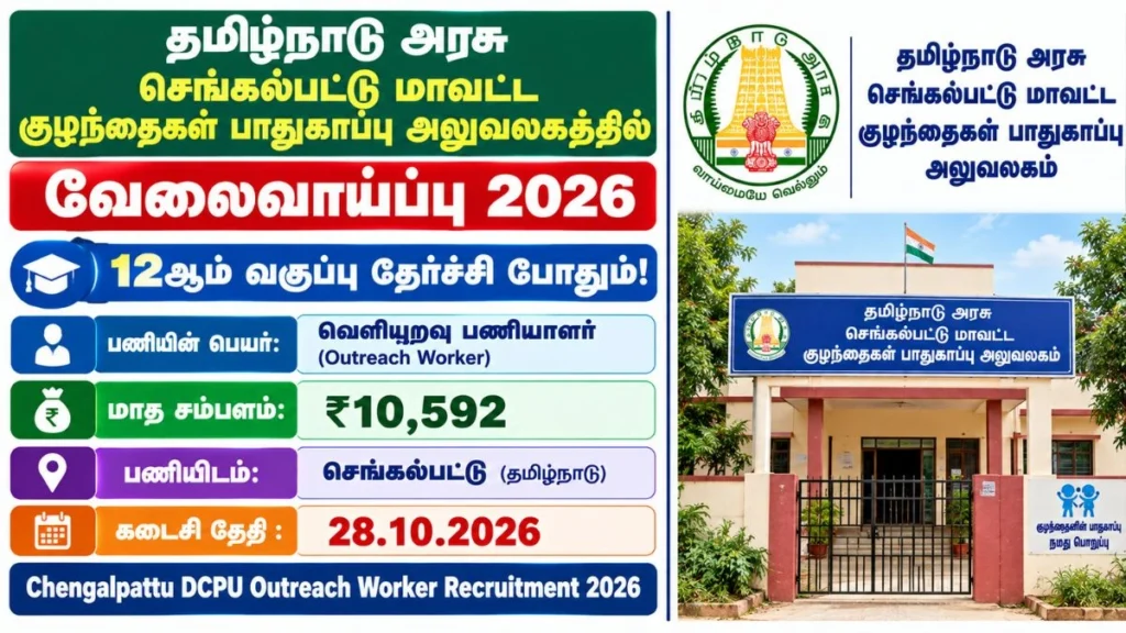 Chengalpattu DCPU Recruitment 2026 Outreach Worker vacancy for 12th pass candidates with ₹10,592 monthly salary
