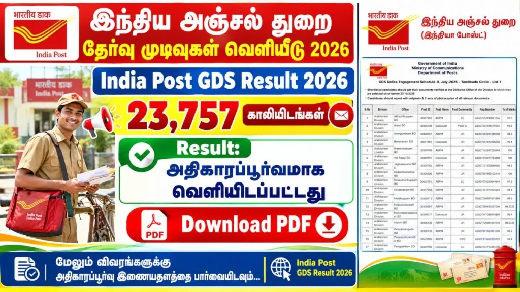 India Post GDS Result 2026 released with first merit list PDF download for 23,757 vacancies.