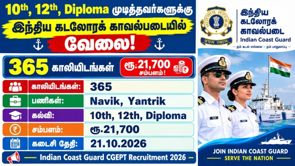 Indian Coast Guard CGEPT Recruitment 2026 – 365 Navik Yantrik Vacancies