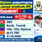 Indian Coast Guard CGEPT Recruitment 2026 – 365 Navik Yantrik Vacancies