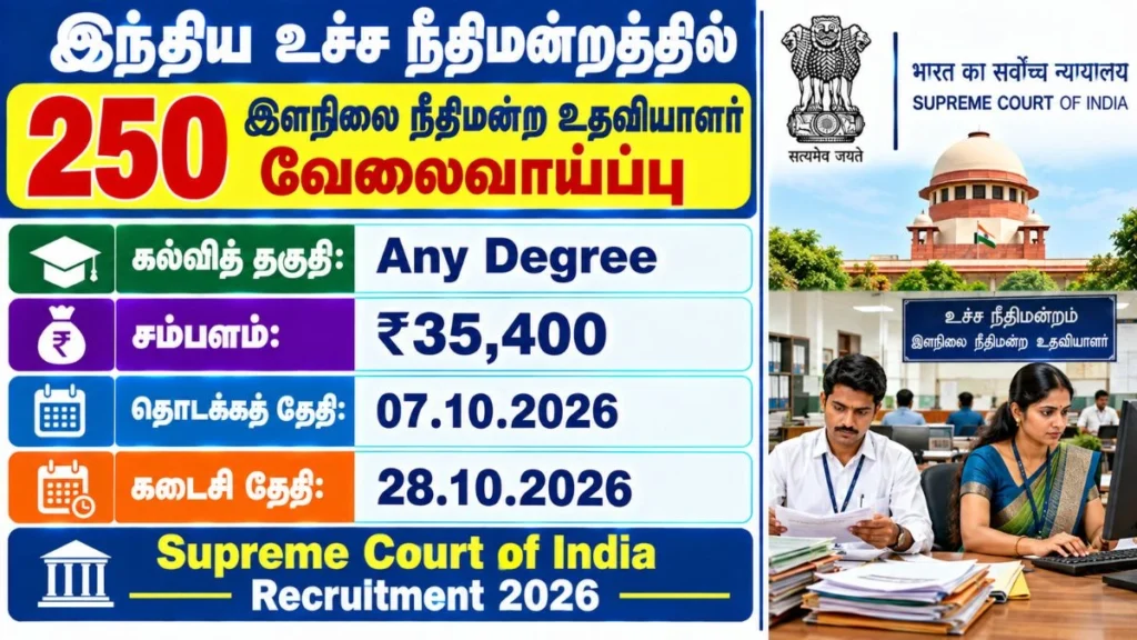 Supreme Court of India Recruitment 2026 250 Junior Court Assistant Posts | Apply Now!