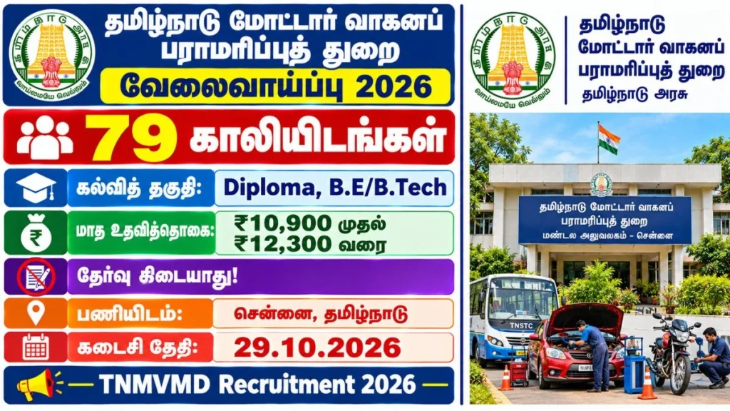 Tamil Nadu Motor Vehicle Maintenance Department Apprentices Recruitment 2026 for B.E B.Tech and Diploma Candidates